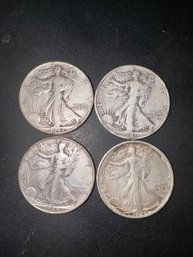 4 Walking Liberty Half Dollars 1941, 43, 45. #23