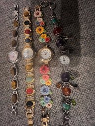 Floral And Stone Watch Bands On 4 Various Watches