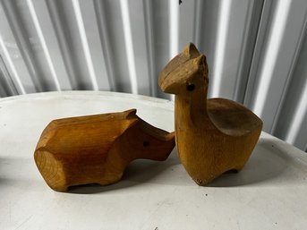 Wood Carved Hippo And Llama As Is