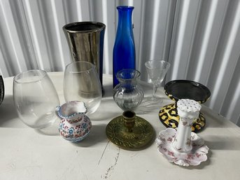 Mixed Group Of Vases, Candle Holders, Apertiff Glasses Etc!