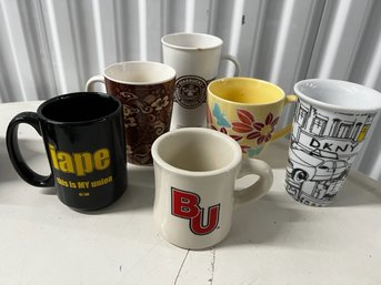 A Group Of 6 Mugs, Including DKNY, BU And Starbucks Etc
