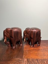 Pair Of African Wood Carved Elephants Approx 6' Tall