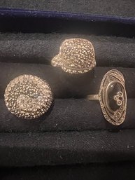 A Group Of Three Marcasite And Sterling Silver Rings Sized 7 1/2 To 8