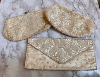 Group Of Three White Vintage Evening Bags Belgium And Japan