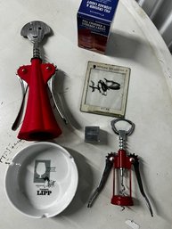 QUINTESSENTIAL LIFE... Wine Bottle Openers, Strip Die, Ashtray, Glass Slide And Boxed Pill Crusher