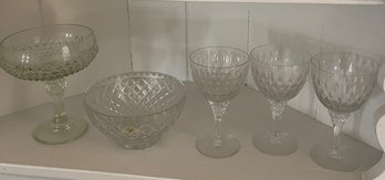 Nice Group Of Crystal Glasses, Bowl And Compote