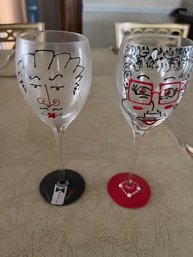 Hand Painted His And Hers Wine Glasses