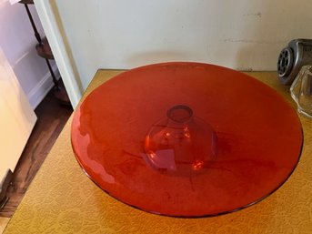 Footed Orange Glass Cake Plate