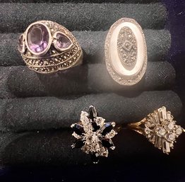 Various Rings Marcasite With Sterling Silver And 2 Multi Stone Rings Sapphire And Clear Colored Stones