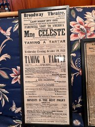 Antique Play Bill Broadway Theatre MMe Celeste Taming A Tartar 1851