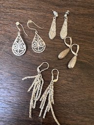 A Group Of 4 Hanging Sterling Silver Earrings