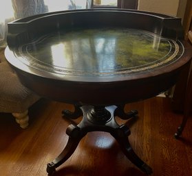 Luscious Leather Topped End Table! Solid Mahogany Claw Feet