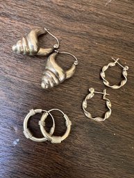 A Group Of 3 Pairs Of Silver Earrings Unmarked