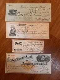 A Group Of 4 Bank Checks 1880's