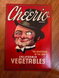 Cheerio California Vegetables Crate Label