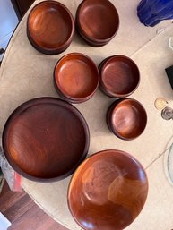 Mid Century Danish 2 Large Wood Bowls With 11 Smaller Salad Bowls