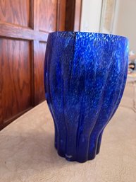 Hand Blown Blue Vase Approx 12' Tall