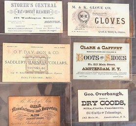 6 Antique Business Cards For Dry Goods, Clothing Etc