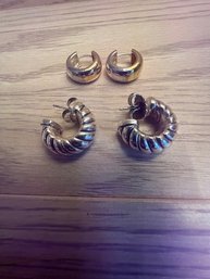 2 Pair Of Small Classic Shrimp Hoops 1-David Yurman And 1-AV 925