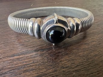 Stunning Retro Sterling Silver Bracelet With Lapis Lazulli Stone