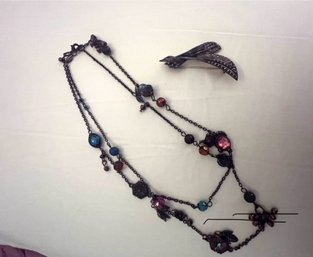 Stunning Multi Stone Necklace And Sterling Silver 925 Pin