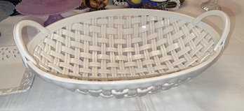 Nice Large Lattice Work Oval Handled Bowl