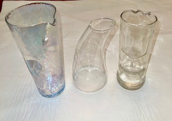 A Group Of 3 Glass Pitchers Arcoroc, Cusivin, And Anthropologie