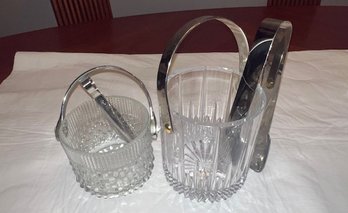 A Apir Of Crystal Ice Buckets With Tongs One Teleflora Of France