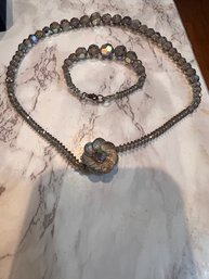 Exceptional Dove Grey Graduated Crystal Necklace And Bracelet!