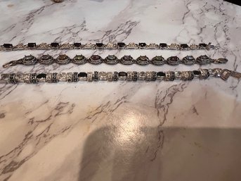Three Sterling Silver Link Bracelets With Various Stones