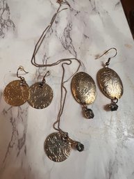 Etched Necklace And 2 Pair Of Matching Earrings
