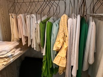 ENTIRE CLOSET Of Fine Linens Table Cloths In Multiple Sizes And Colors, Some Napkins