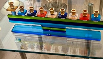 A Fused Glass Menorah Approx 12' Long