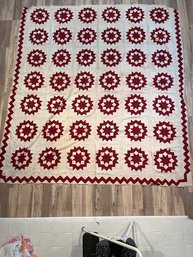 Red And White Antique Quilt 80 X 88' (#39)