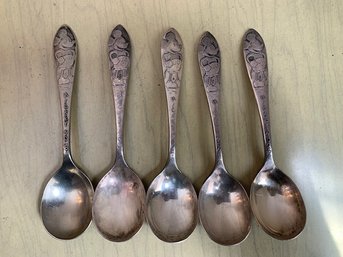 5 Mickey Mouse Spoons 1930's Silver Plate Branford