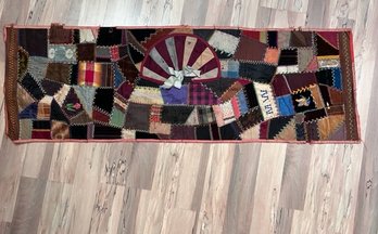 Crazy Quilt ~ Table Topper? Signed MW 18 X 65'