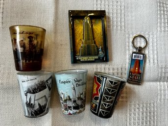 An Empire State Building, New York City Group Shot Glasses, Magnet, Key Chain