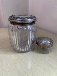 2 Crystal Covered Containers. Large Has Sterling Silver Top