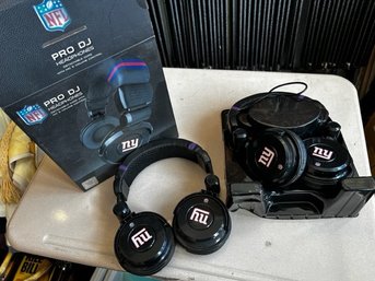2 Sets Of Pro DJ NY Giants Head Phones, One New In Box, One Missing Extra Attachment