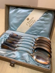 Art Nouveau Set Of Silver 800 Made In Germany J Knewitz Demi Tasse Spoons In Original Box