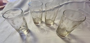 4 Etched Retro Glasses