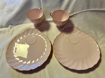 A Pair Of Vintage Tuscan Bone China PINK SWIRL #8699H Cup & Snack Plate Made In England