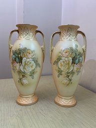 A Pair Of Hand Painted Robert Hanke Royal Wettina Vases Austrian