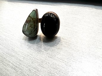 Sterling Silver Double Stone Rings, Turquoise And Ebony Stones