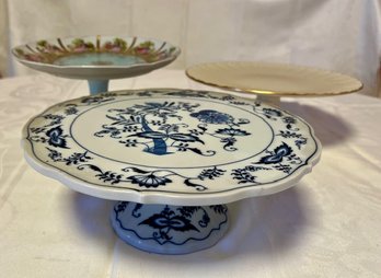 A Group Of 3 Footed Cake Plates Including Lenox, Blue Danube