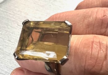Large Topaz Colored Stone Set In Classic Silver Setting