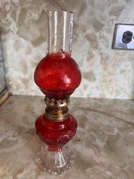 Cranberry Glass Oil Lamp Unused Approx 7' H