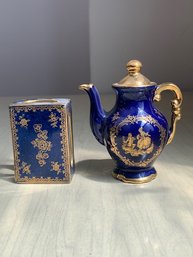 Limoges Match Box And Miniature Tea Pot