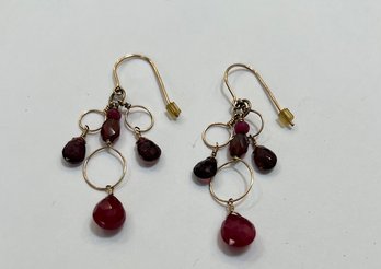 Red Semi Precious Stone On Dangle Gold Tone? Earrings
