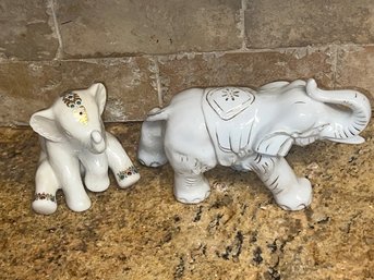 2 Vintage Porcelain Gold Enhanced Elephants